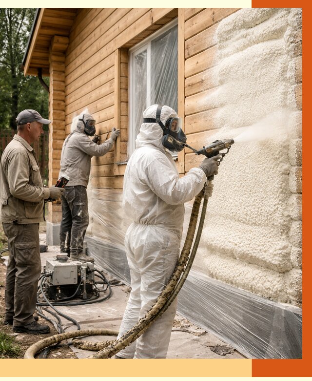 Утепление дома из бруса ППУ в Гусь-Хрустальном от 4119 руб/м2 под ключ | ТепломастерГсь