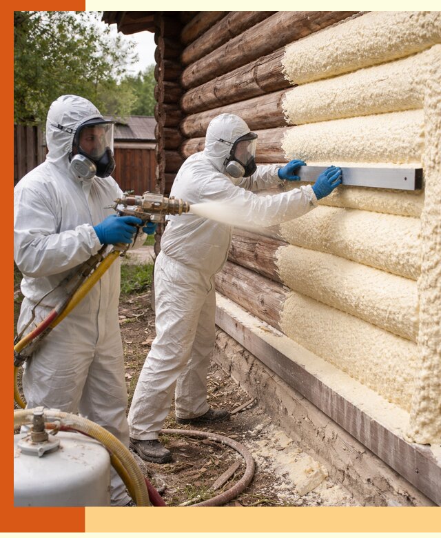 Утепление бревенчатого дома ППУ в Гусь-Хрустальном эффективной изоляцией