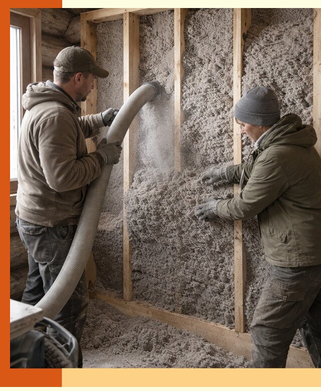 Утепление бревенчатого дома эковатой в Гусь-Хрустальном