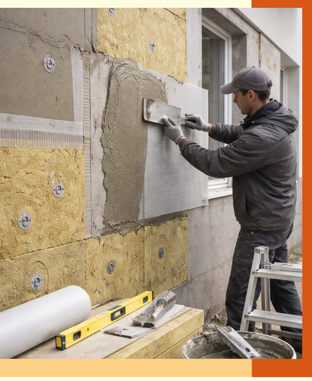 Утепление фасада под штукатурку в Гусь-Хрустальном от 4493 руб/м2 — монтаж пенопластом и минватой | ТепломастерГсь