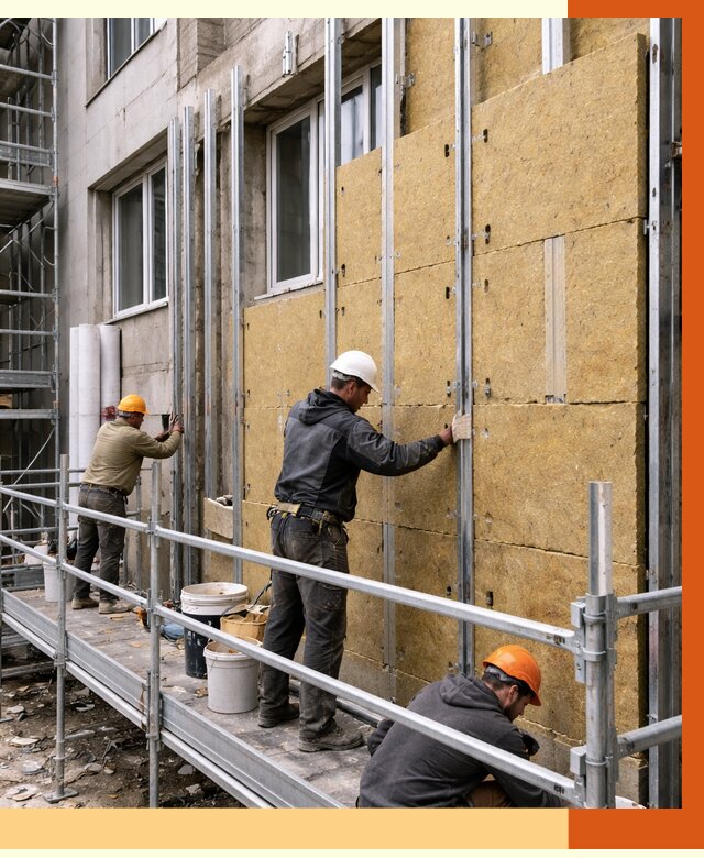 Утепление вентилируемого фасада в Гусь-Хрустальном от 5991 руб/м2 — монтаж и утепление вентфасад | ТепломастерГсь