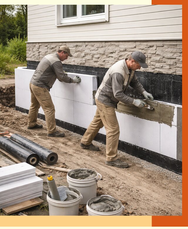 Утепление фундамента снаружи в Гусь-Хрустальном от 4493 руб. за м² | ТепломастерГсь