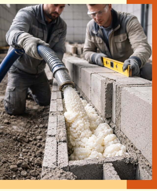Заполнение колодцевой кладки ППУ в Гусь-Хрустальном от 4493 руб. за м2 | ТепломастерГсь