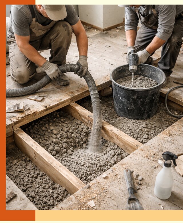 Заполнение пустот пола в Гусь-Хрустальном полиуретаном и пенополистиролом