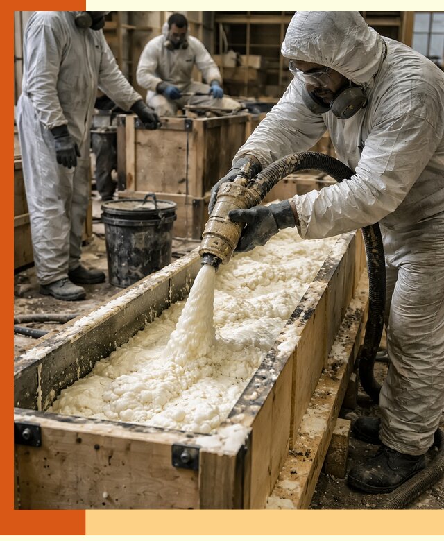 Заливка пенополиуретана в формы для утепления в Гусь-Хрустальном