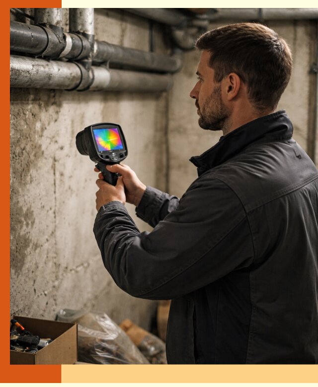 Тепловизионное обследование подвала в Гусь-Хрустальном для поиска утечек тепла